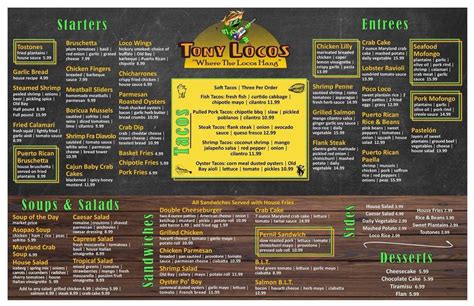 tony locos|tony locos woodbine menu.